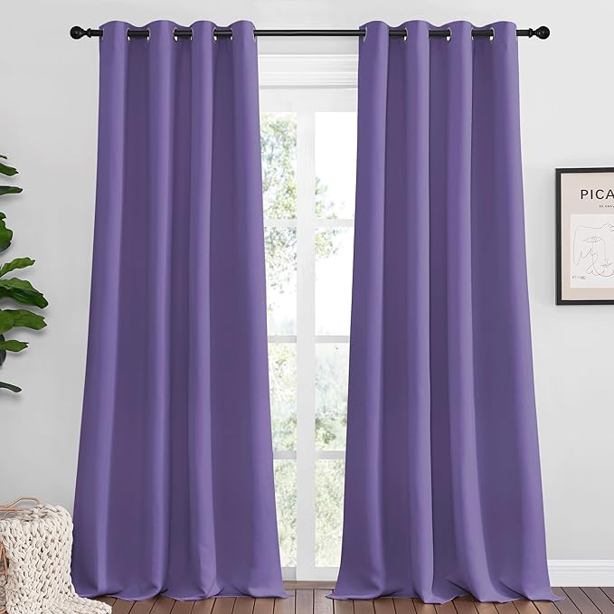 NICETOWN Lilac Purple Blackout Curtains 120" Long for Office, Dining, Guest Room, 55" Wide, 2 Pieces, Sound Reducing Heat and Cold Block Curtain Panels for Modern Decorative