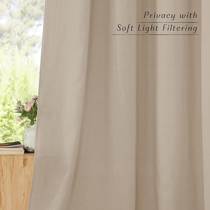 NICETOWN Flax Linen Taupe Window Curtains 63 inches Long, Grommet Linen Blend Drapes Privacy Assured with Light Through Window Treatments for Bedroom/Kids Room, W55 x L63, 2 Pieces