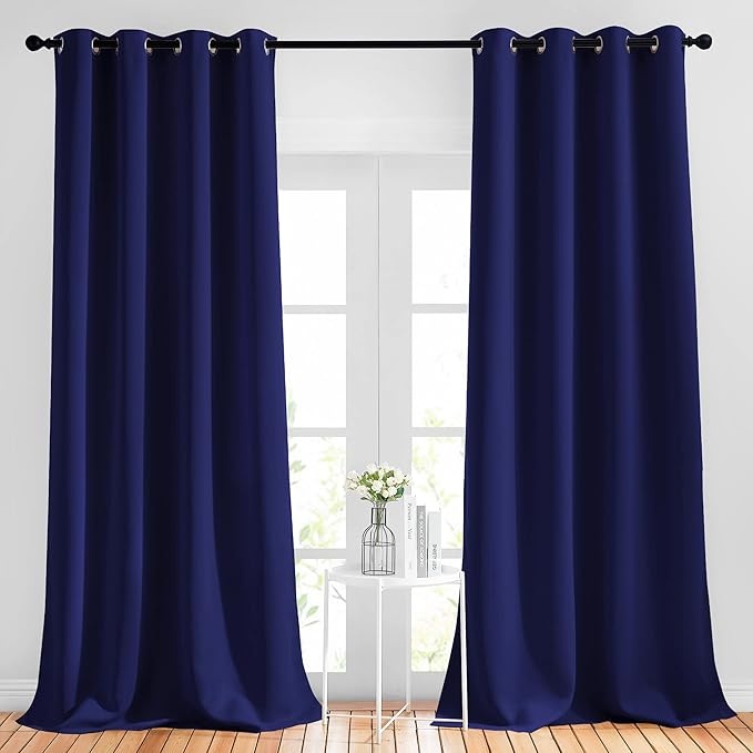 NICETOWN Blackout 102 inch Curtains for Living Room, Grommet Thermal Curtains Room Darkening Window Treatments Sound Reducing for Bedroom, Navy Blue, 2 Panels, W52 x L102