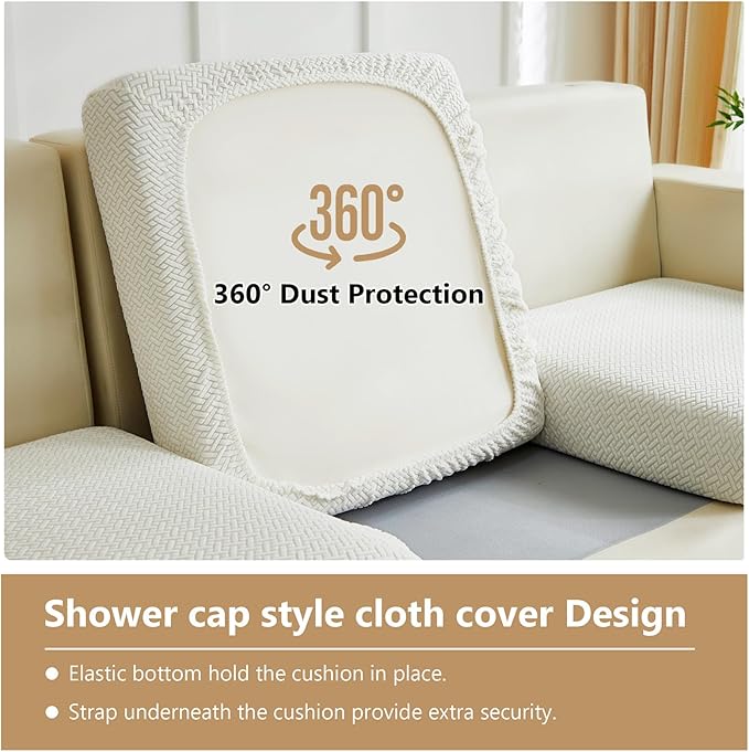 Couch Cushion Covers for Sofa Couch Covers Wear-Resistant Universal Sofa Cover Washable Stretch for Sectional Slipcovers (Texture-Cream White,Chaise Cover)