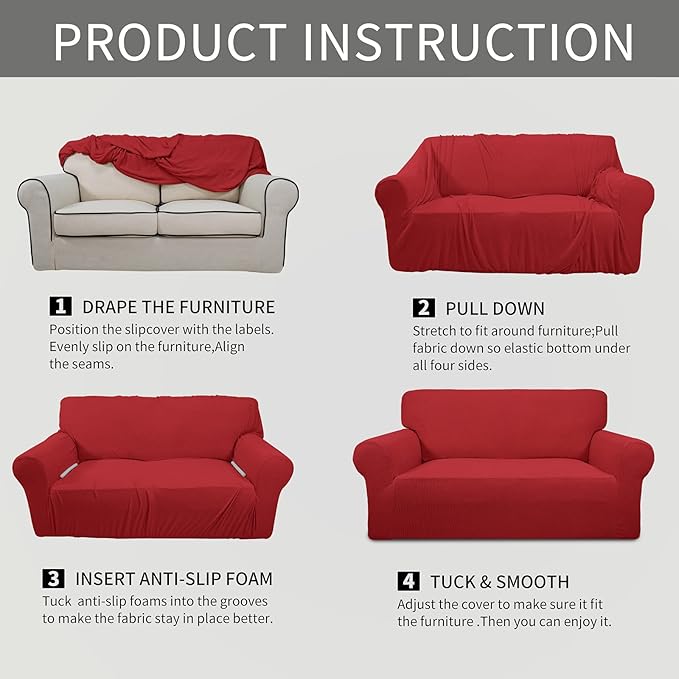 Easy-Going Stretch Chair Sofa Slipcover 1-Piece Couch Sofa Cover Furniture Protector Soft with Elastic Bottom for Kids, Pet. Spandex Jacquard Fabric Small Checks (Chair, Christmas Red)