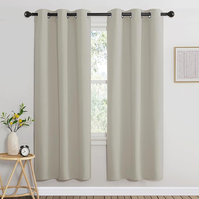 NICETOWN Room Darkening Window Curtains 72 inches Long, Thermal Insulated Grommet Room Darkening Window Treatments for Bedroom/Living Room, Natural, Set of 2, W37 x L72