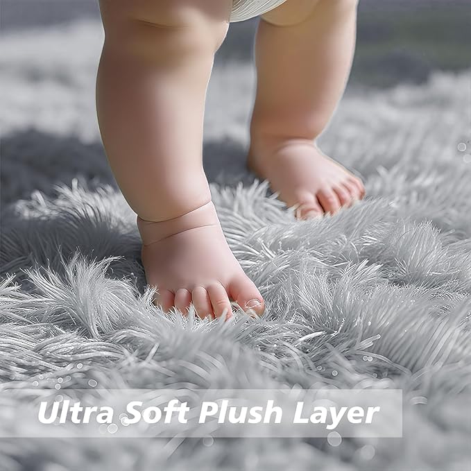 6x9 Fluffy Area Rug for Living Room,Shag Area Rugs for Bedroom,Grey Soft Fuzzy Rug Non-Shedding Indoor Plush Carpet for Kids Bedroom Nursery Dorm Home Decor