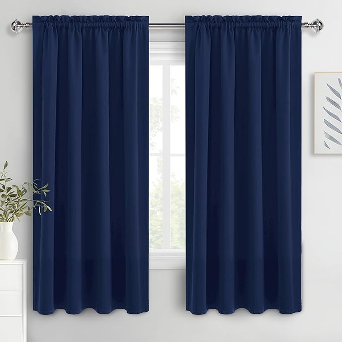 DWCN Blackout Curtains 72 Inch Length for Bedroom 2 Panels Set, Room Darkening Insulated Thermal Drapes for Living Room, Rod Pocket Window Treatment Curtain Panels (W42 x L72 Inch, Navy Blue)