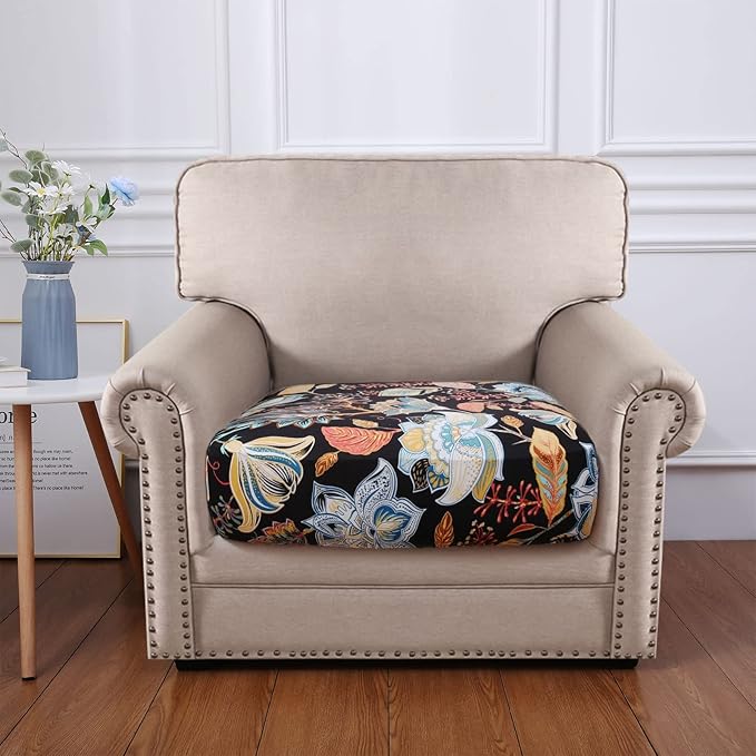 hyha Printed Couch Cushion Covers, Floral Sofa Covers Washable for Cushion Couch, Stretch Pattern Outdoor Cushion Covers for Patio Furniture with Elastic Bottom(Small, Floral)