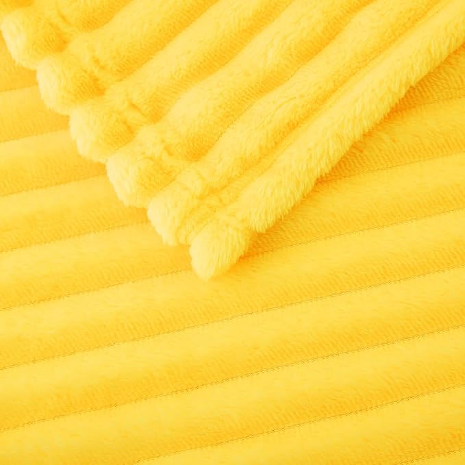Bright Yellow Fleece Throw Blanket 90”×90” for Couch Sofa Bed,Super Soft Cozy Plush Microfiber Flannel Blanket with Stripes Design Lightweight for Adults,Woman,Girls