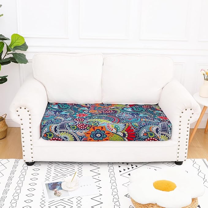 Smiry Printed Couch Cushion Covers, Stretch Soft Couch Covers for Sofa, Washable Non-Slip Sofa Slipcover Furniture Protector for Indoor and Outdoor (Medium, Blue Green)