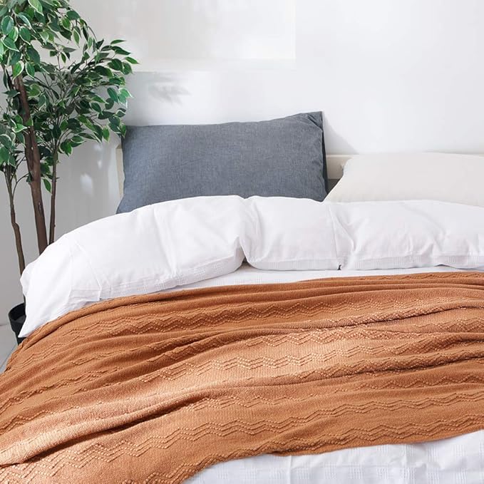 BOURINA Almond Throw Blanket 60x80 Inches Throw Textured Solid Soft Sofa Throw Couch Knitted Decorative Blanket