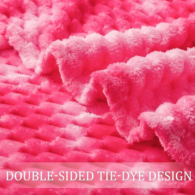 Exclusivo Mezcla Fleece Throw Blanket for Couch, Extra Large Fuzzy Tie-dye Hot Pink Bed Blankets, Soft Cozy Plush Sofa Throws for All Seasons, 50x70 Inches
