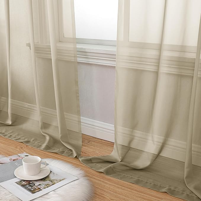 Aiyufeng Taupe Sheer Curtains 72 Inches Long 2 Panels Set, Semi Transparent Voile Rod Pocket Sheer Window Drapes for Bedroom Bed Canopy Living Room Dining Wedding Party Backdrop, 42W x 72L inch
