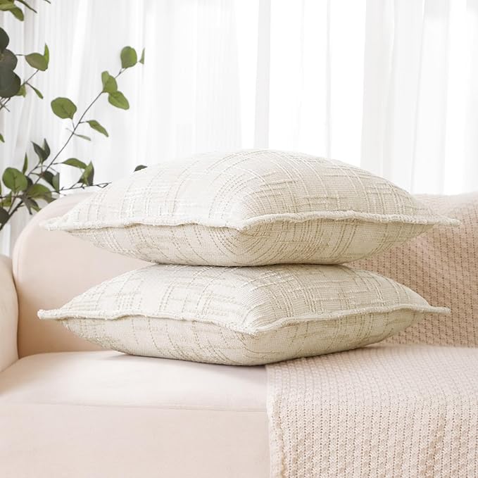 HPUK Fall Chenille Soft Throw Pillow Covers 18x18 Set of 2, Accent Cushion Covers for Living Room, Bedroom, Decorative Solid Color Pillow Covers for Couch, Sofa, Chair, White