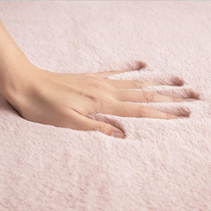 Ashler HOME DECO Ultra Soft Faux Rabbit Fur Chair Couch Cover Area Rug for Bedroom Floor Sofa Living Room Pink 2 x 3 Feet