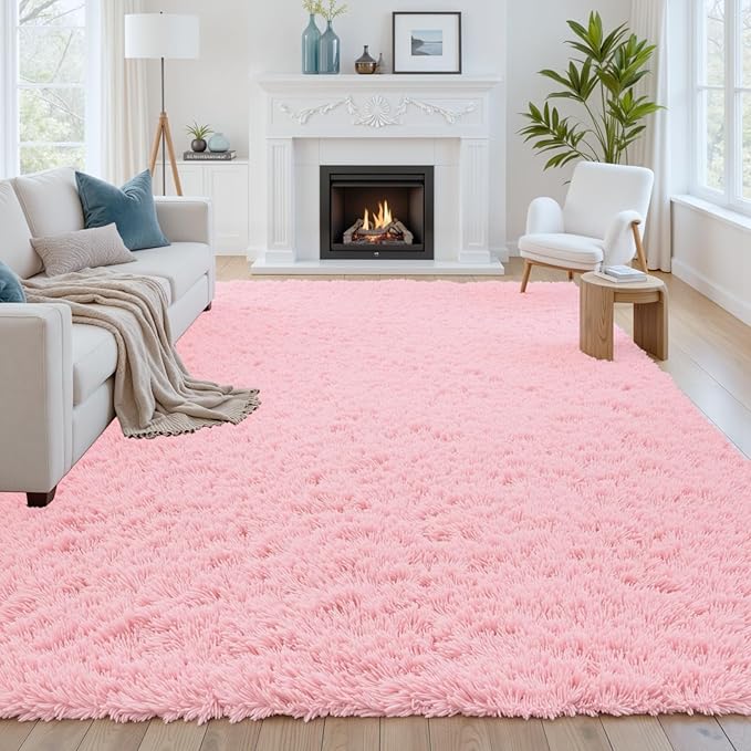 8x10 Area Rug for Living Room: Soft Fluffy Shag Pink Rugs for Bedroom, Non-Slip Large Fuzzy Plush Rug Indoor Floor Carpet for Nursery Kids Boys Girls Room, Dorms, Playroom, Modern Home Decor