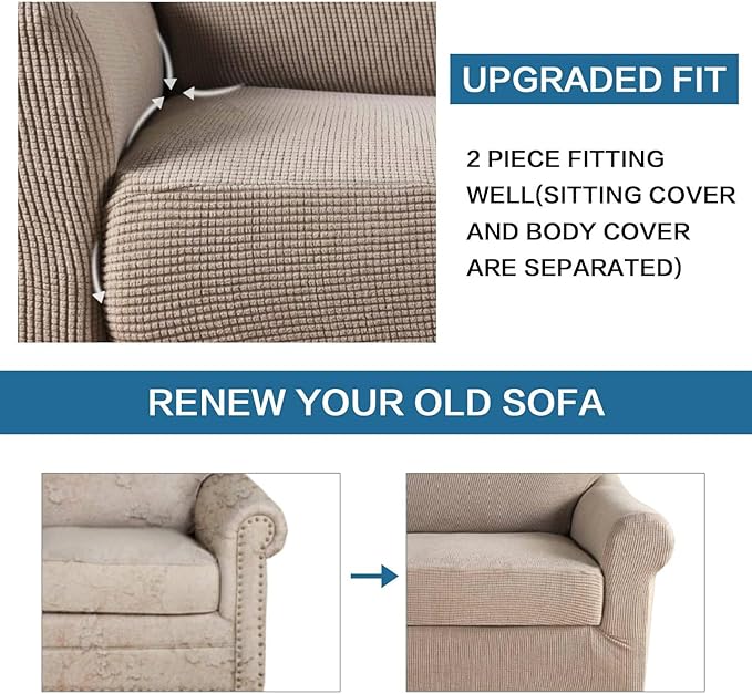 H.VERSAILTEX Armchair Slipcover Chair Cover 2 Piece Stretch Slipcovers Furniture Protector with Elastic Bottom Fit Armchair Width Up to 47 Inch, Stretch Spandex Jacquard Fabric(Chair, Sand)