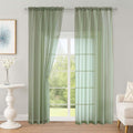 OWENIE Sage Green Sheer Curtain 90 Inches Long 2 Panels Set, Solid Filmy Drapes for Living Room Bedroom, Elegant Window Voile Sheer Curtain Panels Drapes, 2 Pcs, Each 59W x 90L Inch