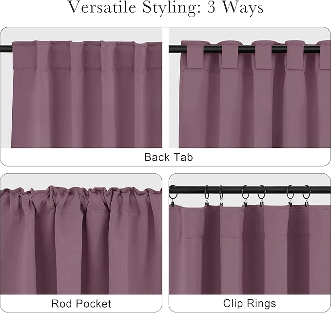 PONY DANCE - Window Curtains - 42 inch W by 45 L Dusty Rose Thermal Insulated Curtain Drapes Light Filter Energy Efficient Modern Design Style for Home Decor Low Shading Effect, 2 Pieces