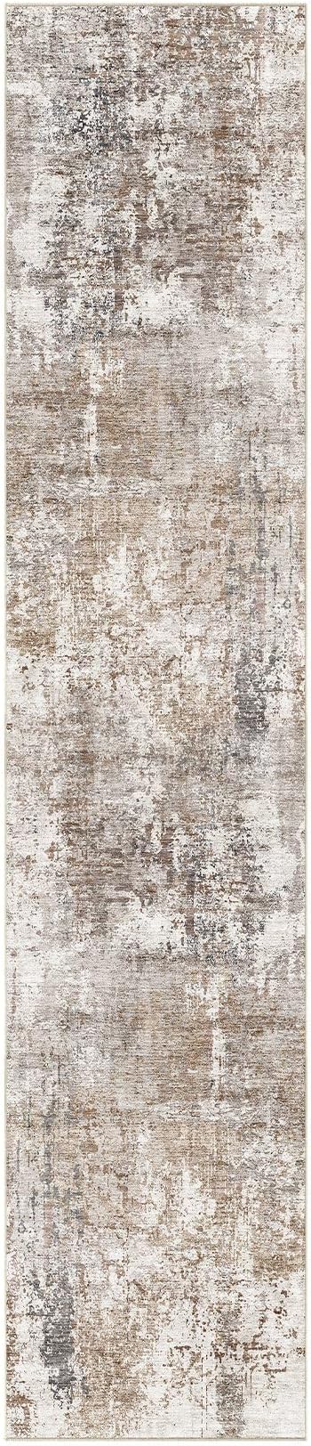 UERMEI 3X12 Washable Runner Rug for Hallway: Soft Neutral Modern Abstract Area Rug - Non-Slip Low Pile Long Throw Indoor Carpet for Kitchen Entryway Kitchen Bedroom Laundry Bathroom - Brown/Grey/Red
