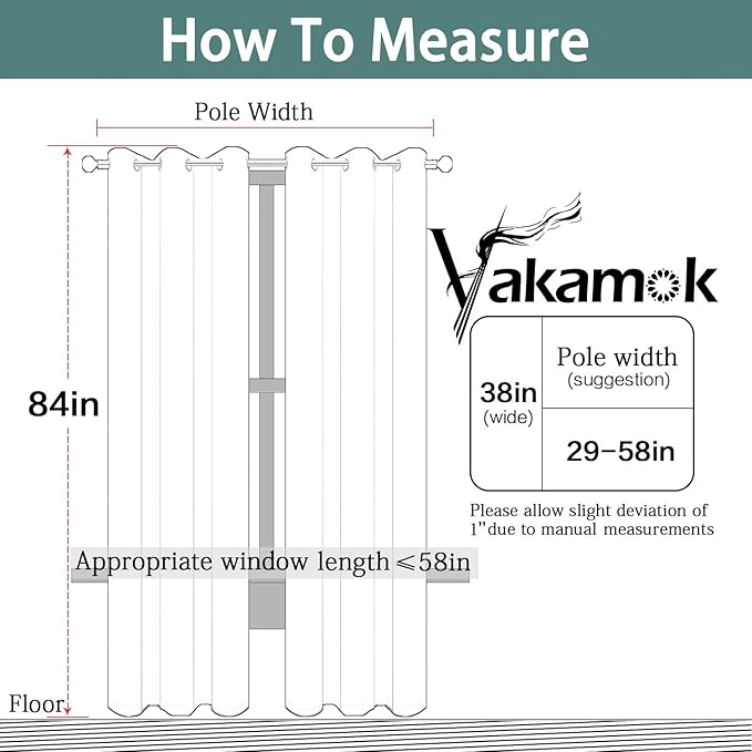Yakamok Blackout Curtains for Bedroom - Grommet Thermal Insulated Room Darkening Curtains for Living Room, Set of 2 Panels (38 x 84Inch, Grey)