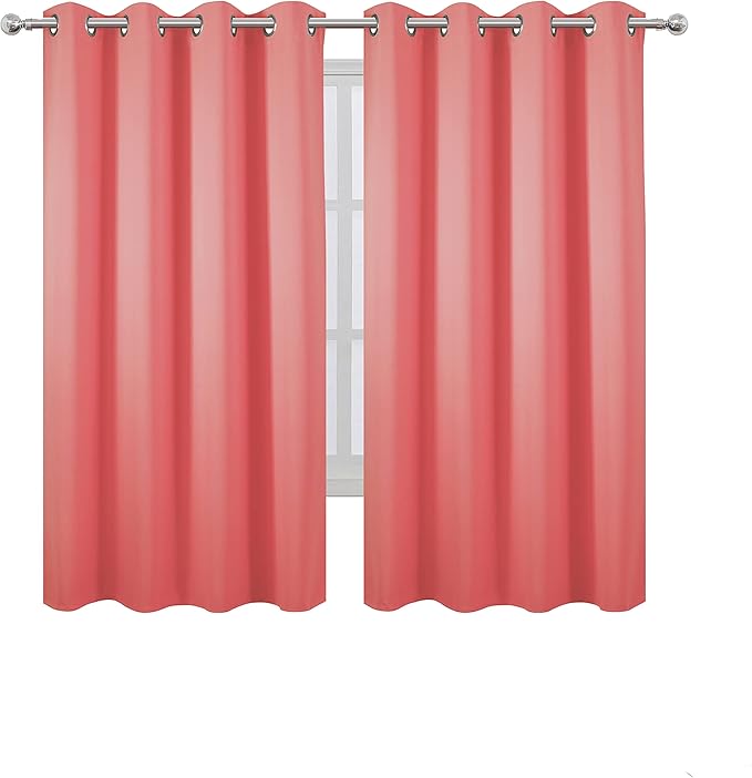 LEMOMO Coral Blackout Curtains 66 x 63 Inch Length/Set of 2 Curtain Panels/Thermal Insulated Room Darkening Blackout Curtains for Bedroom