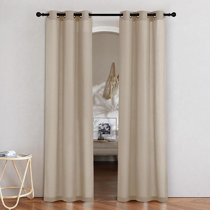 NICETOWN Taupe Linen Doorway Curtains 80 inches Long, Grommet Thick Linen Weave Semi Sheer Window Treatments Privacy Assured with Light Filtering for Bedroom/Side Door, W34 x L80