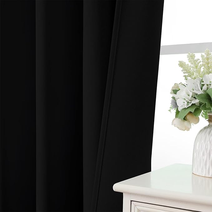 CUCRAF Black Blackout Curtains 45 inch Length 2 Panels Set, Rod Pocket Room Darkening Drapes for Bedroom Living Room, Insulated Thermal Light Blocking Window Curtain (W52 x L45 Inch)