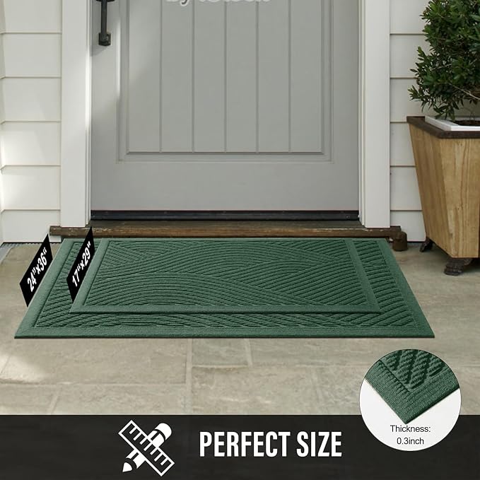 HIYARD Sturdy Front Door Mat, Absorbent Muddy Dirt Resist Welcome Door Mats Outdoor Indoor, Stain and Fade Resistant, Non-Slip Backing Entry Mat Low Profile Doormat for Entryway, 29×17, Green