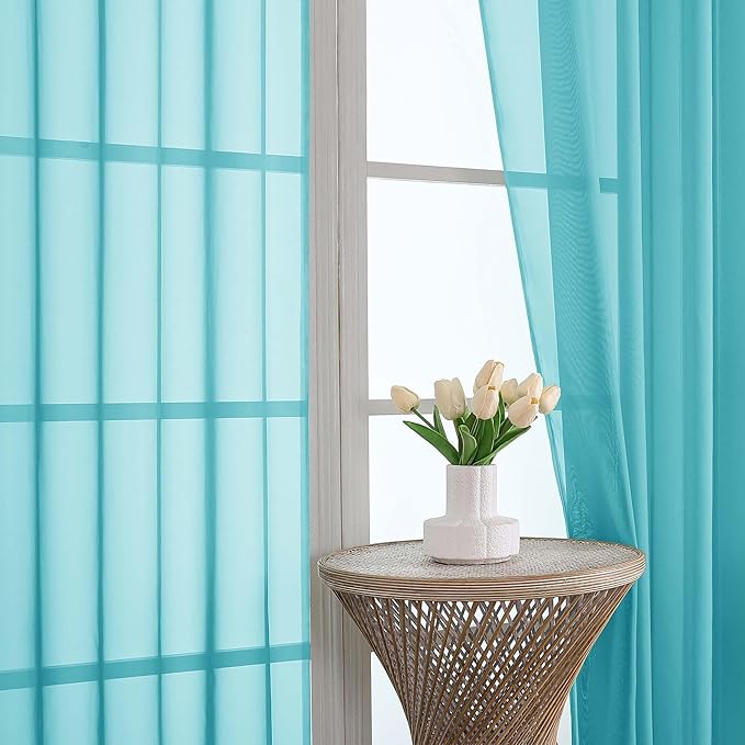 OVZME Turquoise Bedroom Curtains 2 Panel Sets 90 Inch Length, 59 Inch Extra Wide Light Filtering Light Weight Soft Window Treatment Panels for Study Room Living Room Guest Room, 59Wx90L Inches