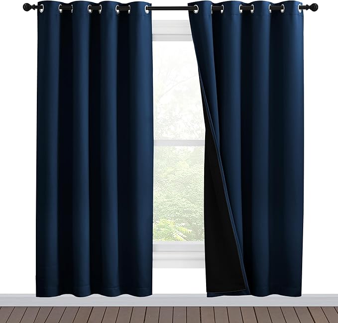 NICETOWN Moroccan Blue Full Shade Curtain Panels, Pair of Energy Smart & Noise Blocking Out Blackout Drapes for Dining Room Window, Thermal Insulated Guest Room Lined Window Dressing(55 x 78 inch)