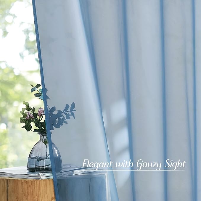 NICETOWN Stone Blue Sheer Curtains 108 inches Long, Grommet Top Elegant Voile Textured Window Treatments Light Filtering for Bedroom/Living Room, W54 x L108, 2 Panels
