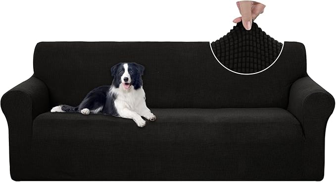 U-NICE HOME Stretch Couch Cover Sofa Cover Sofa Slipcover Furniture Protector for 3 Cushion Couch Sofa Pet Friendly(Sofa, Black)
