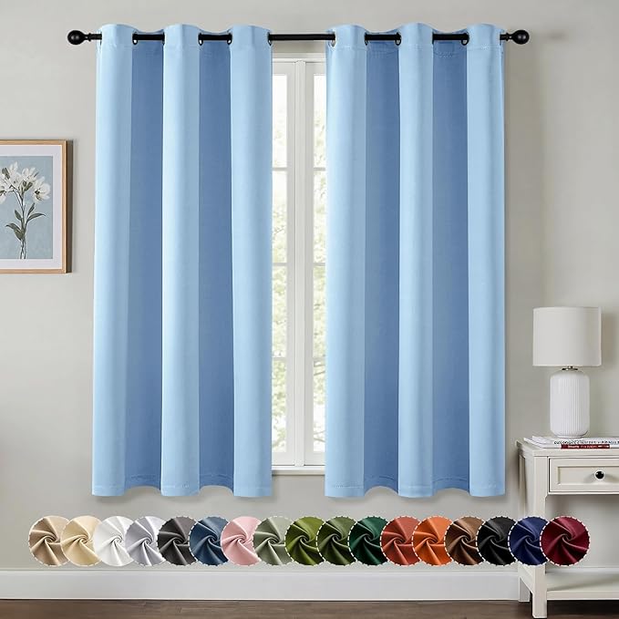 MIULEE Sky Blue Blackout Curtains for Bedroom Living Room 54 Inches Long 2 Panels, Thermal Insulated Room Darkening Drapes Solid Grommet Noise Reduction Light Blocking Window Treatments 40x54 Inch