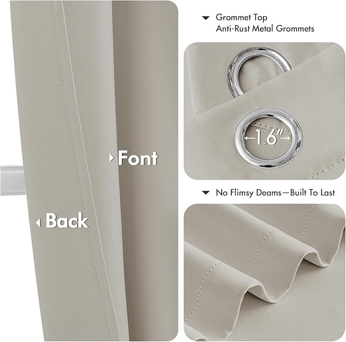 MIULEE Natural Blackout Curtains - Bedroom Window Treatment Curtains Thermal Insulated Room Darkening Drapes for Living Room Kitchen Grommet Light Blocking Drapery, 40 x 45 Inches Long, 2 Panels