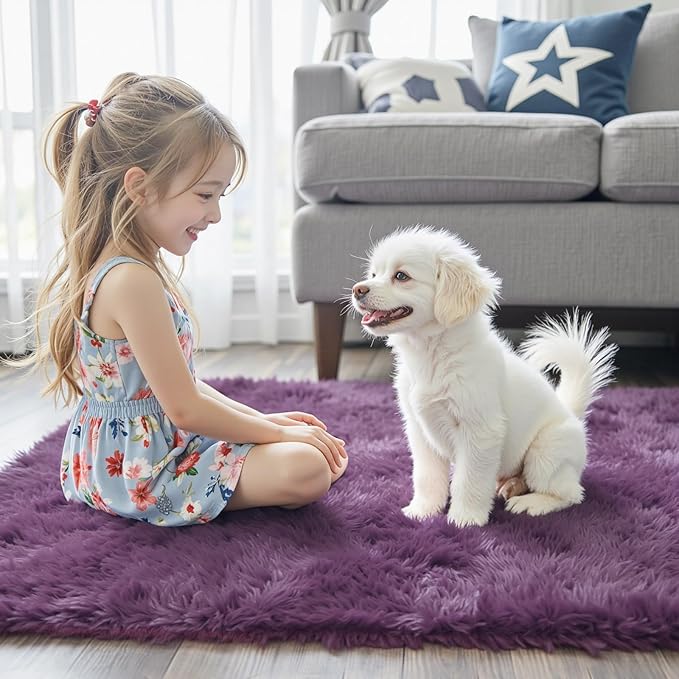 Rugs for Bedroom 4x6, Alfombras para Salas Shag Large Plush Soft Area Rug, Shaggy Carpets for Livingroom, Kids Boys Girls Home Decor Aesthetic(Grape Purple, 4 x 6)