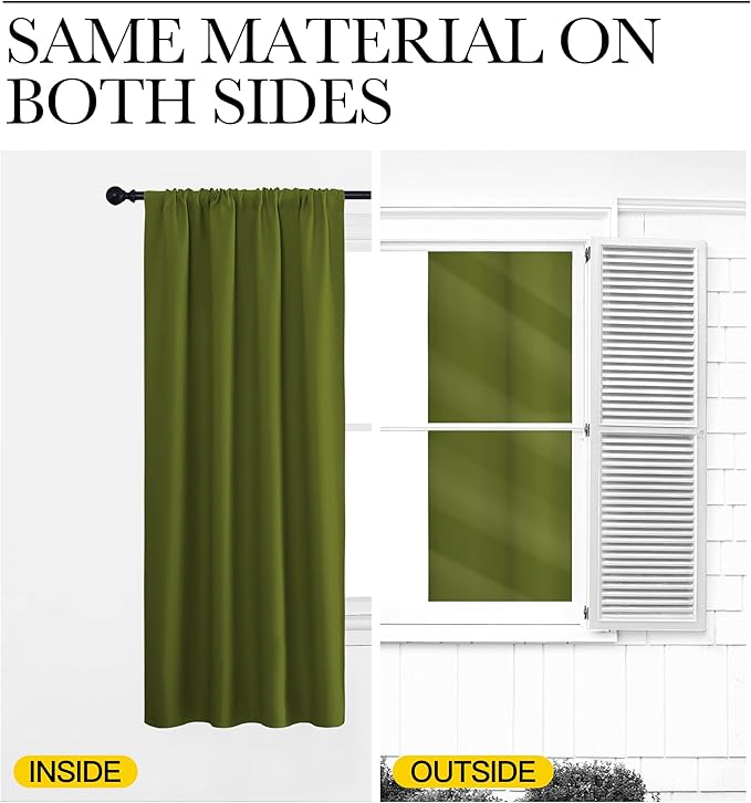 NICETOWN Window Curtains Blackout Drapes, Olive, 1 Pair, 52 by 84-Inch, Thermal Insulated Solid Rod Pocket Blackout Curtains/Draperies for Living Room