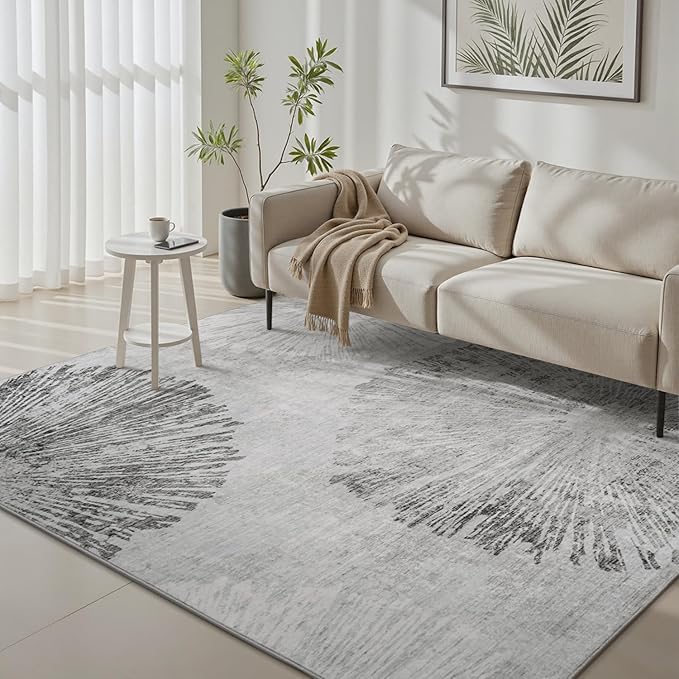 4x6 Rug Small Non Slip Area Rug Ultra Soft Machine Washable Low Pile Modern Abstract Dahlia Indoor Carpet Rugs for Bedroom Living Room Entryway Kitchen Bedside, Grey