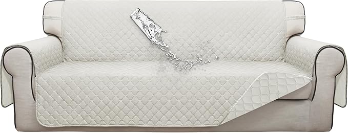 ISSUNTEX Double Protection 100% Waterproof Sofa Covers for Living Room, Couch Covers for 3 Cushion Couch Sofa, Reversible Furniture Protector Sofa Cover for Dogs, Pets, Kids (Sofa, Ivory/Ivory)