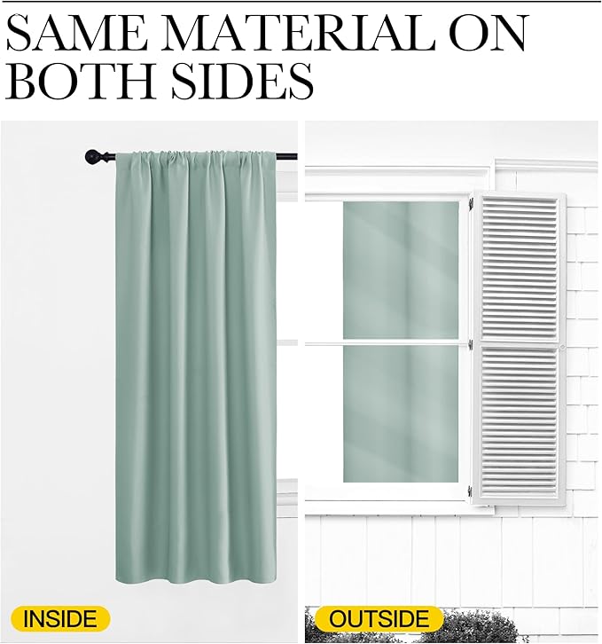 NICETOWN Curtains for Living Room 2 Panels, Rod Pocket Thermal Drapes for Bedroom, Room Darkning Fresh Shading Blinds Modern Home Decoration for Girls, W42 x L63 in per Panel, Seafoam Green