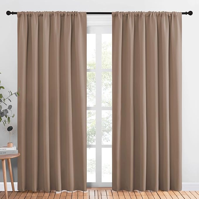 NICETOWN Kids Blackout Curtain Panels - Window Treatment Thermal Insulated Solid Rod Pocket Blackout Drapes for Bedroom (Cappuccino, Set of 2, 70 by 84 Inch)