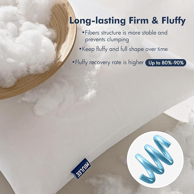 MIULEE Pillows Standard Size Set of 2, Pack of 2 20x26 Inch 100% Virgin Fiber Filling Bed Couch Pillows