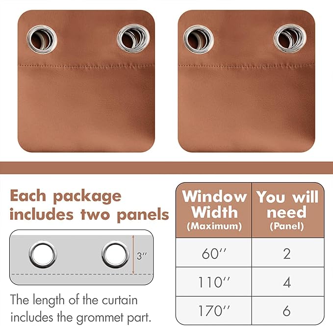 MIULEE Blackout Room Darkening Curtains Thermal Insulated Drapes Solid Window Treatment Set Grommet Top Light Blocking Curtain for Living Room/Bedroom 2 Panels 52 x 84 inch Length Terracotta