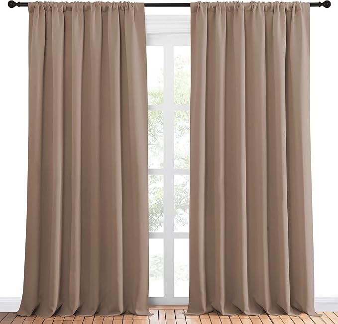 NICETOWN Room Darkening Curtains for Bedroom - Home Decoration Privacy Protection Thermal Insulated Solid Drapes/Draperies for Sliding Glass Door (Cappuccino, Set of 2, 70 x 95 inches)