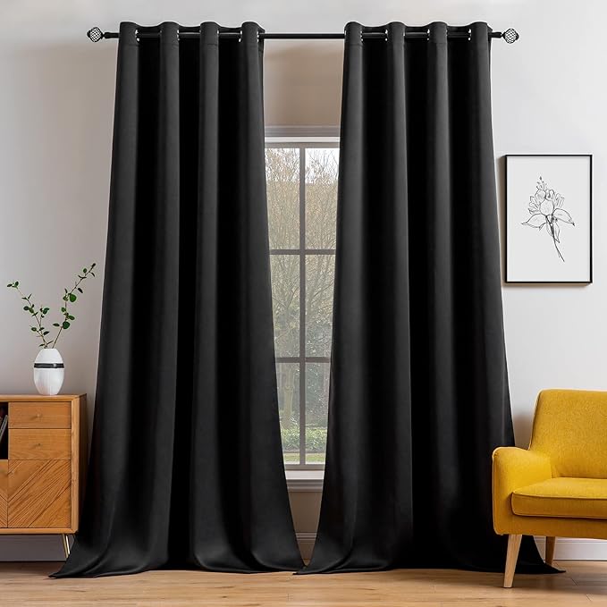 MIULEE Blackout Curtains 96 Inches Long for Bedroom Living Room Thermal Insulated Room Darkening Grommet Top Solid Light Blocking Drapery Set of 2 Window Panels Black