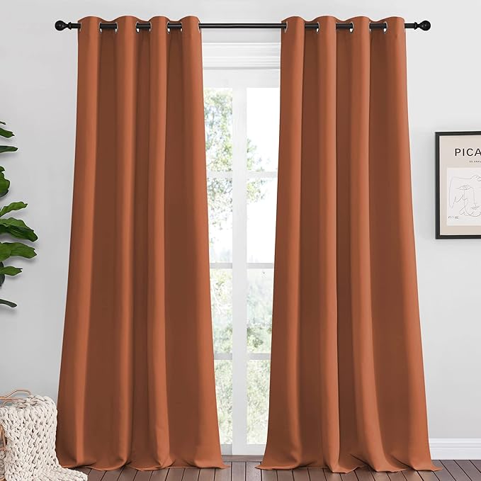NICETOWN Burnt Orange Blackout Extra Long Curtains for Sliding Door, 55 by 120, 2 Pieces, Blocking Out Sunlight Window Treatment Modern Design Grommet Curtain Panels for Dining Room