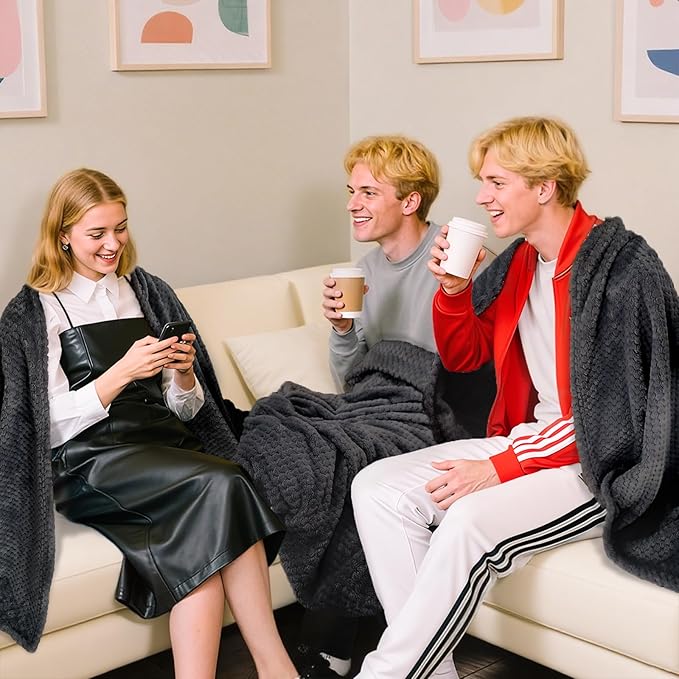 4 Pack Fleece Throw Blankets 50x60 Inches - Oeko-Tex Certified 100, 270 GSM Ultra Soft Plush for Bed, Couch and Cozy Gifts. 3D Waffle Texture, No Shedding No Pilling All Season (Black)