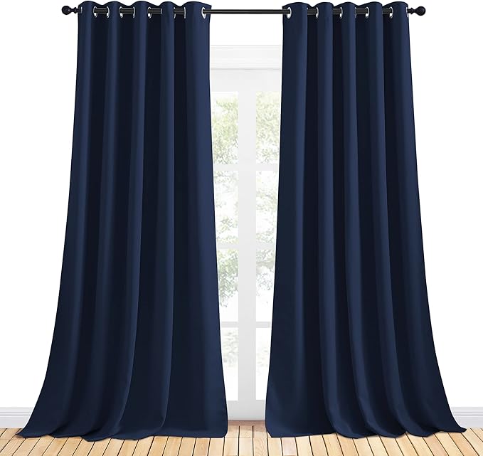 NICETOWN Blackout Curtain Panels, Window Treatment Energy Saving Thermal Insulated Solid Grommet Blackout Drapes/Draperies (Navy, 1 Pair, 70 by 108-inch)