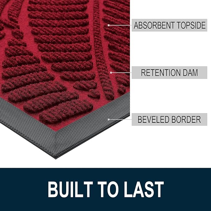 Colorxy Waterproof Doormat, Sturdy Natural Rubber Front Indoor Mat, Non Slip Low Profile Indoor Outdoor Door Mats, Stain and Fade Resistant Floor Mat, Easy Clean Patio Entry Mat, 47''x17'', Burgundy