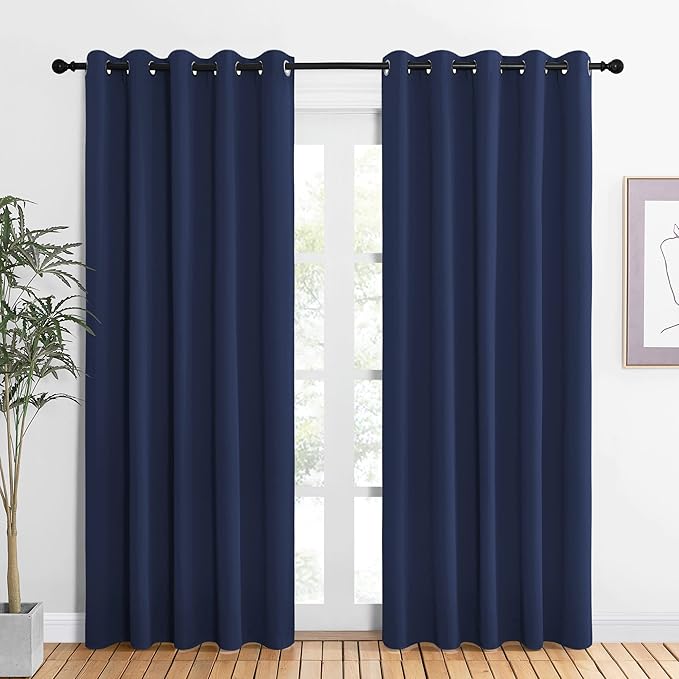 NICETOWN Blackout Curtain Panels, Window Treatment Energy Saving Thermal Insulated Solid Grommet Blackout Drapes/Draperies (Navy, 1 Pair, 60 by 84-inch)