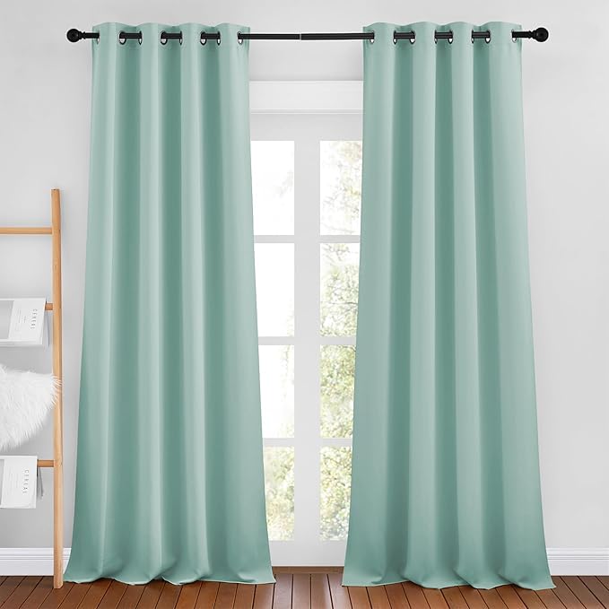 NICETOWN Blackout Curtain Panels 90 - Window Treatment Energy Saving Thermal Insulated Solid Grommet Blackout Drapes for Living Room (Aqua Blue, 1 Pair, 46 by 90-Inch)