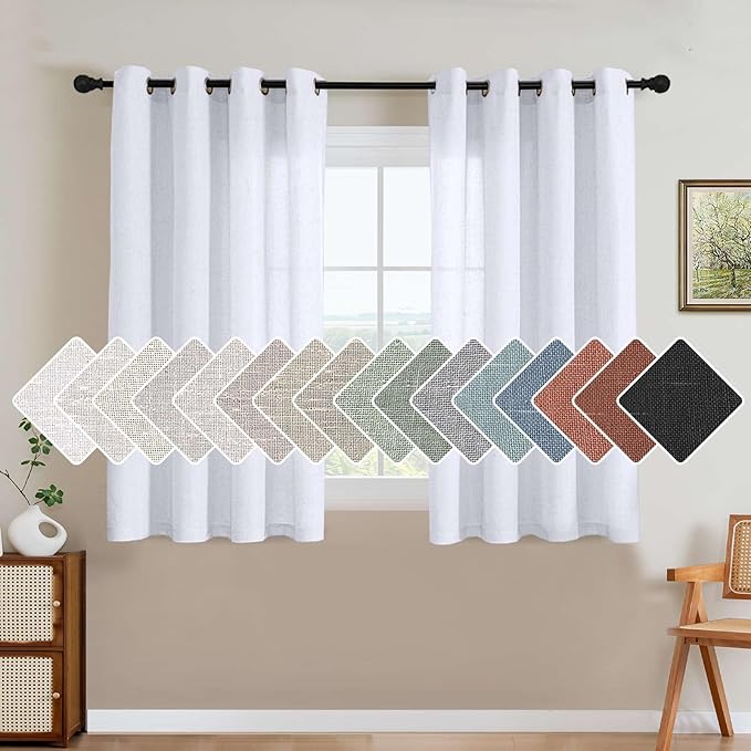 H.VERSAILTEX Elegant Natural Linen Blended Energy Efficient Light Filtering Linen Semi Sheer Textured Curtains/Nickel Grommet Window Treatments Panels/Drapes (Set of 2, Bright White, 52" x 45")