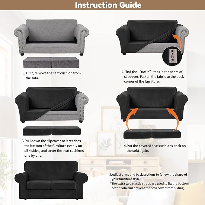 WEERRW Velvet Couch Covers for 2 Cushion Couch Sofa - High Stretch Luxury Velvet Plush 3 Pieces Sofa Slipcovers with Elastic Bottom, Furniture Protector for Pets, Machine Washable, Black, Medium